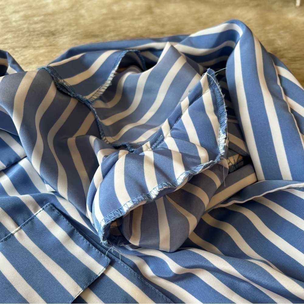 True 80sVintage DIANE VON FURSTENBERG Blue White Strips DVF Midi Wrap Dress 12 - Picture 8 of 17